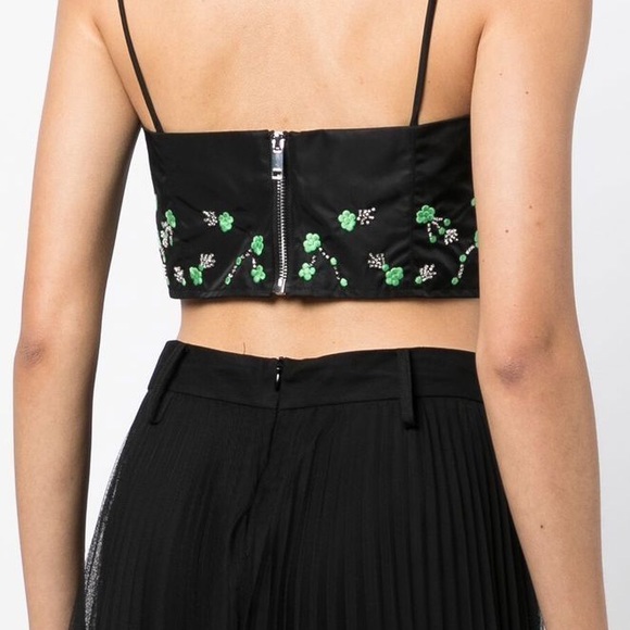 GANNI NWT SSENSE Embroidered Crop top in green and black. Size EU 40 / US 8 - Picture 5 of 11
